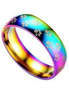 Fashion Colorful Titanium Steel Ring Puppy Footprints Size 6